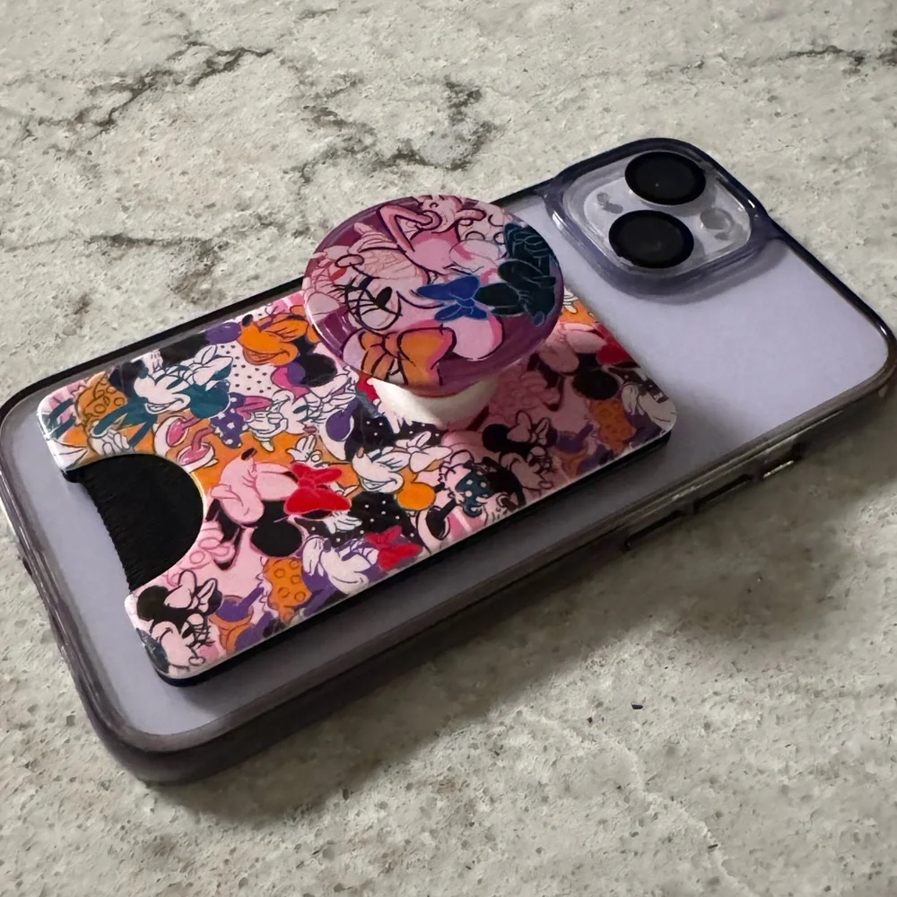 Stylish Black and Purple Phone Case with Minnie Mouse Design